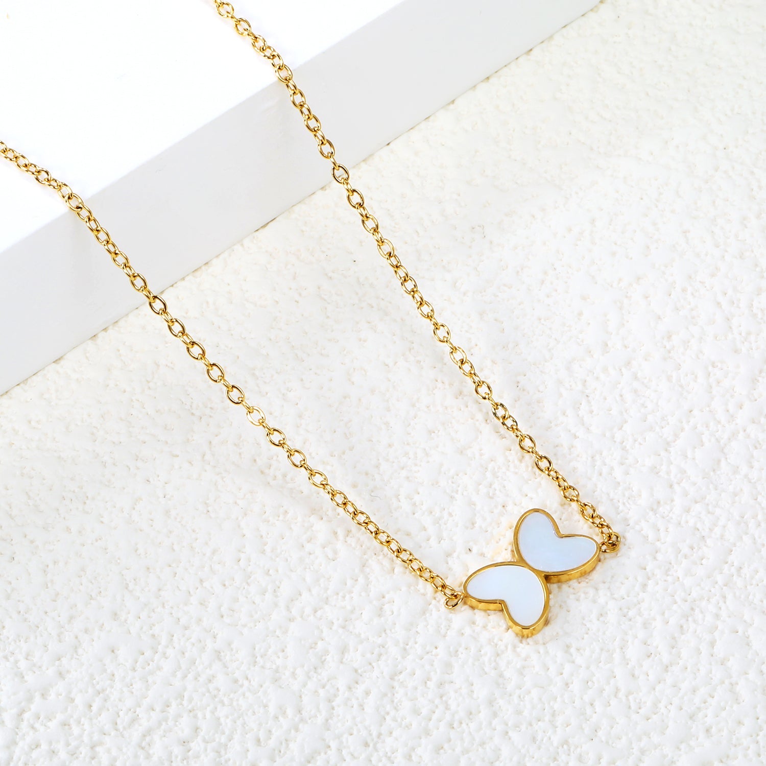 11.2*8mm Butterfly with White Shell/Black Yak/Pink Shell/Green Oil Drop Pendant Necklace 035*45+5cm+6mm Round Gold Color asonjewelry