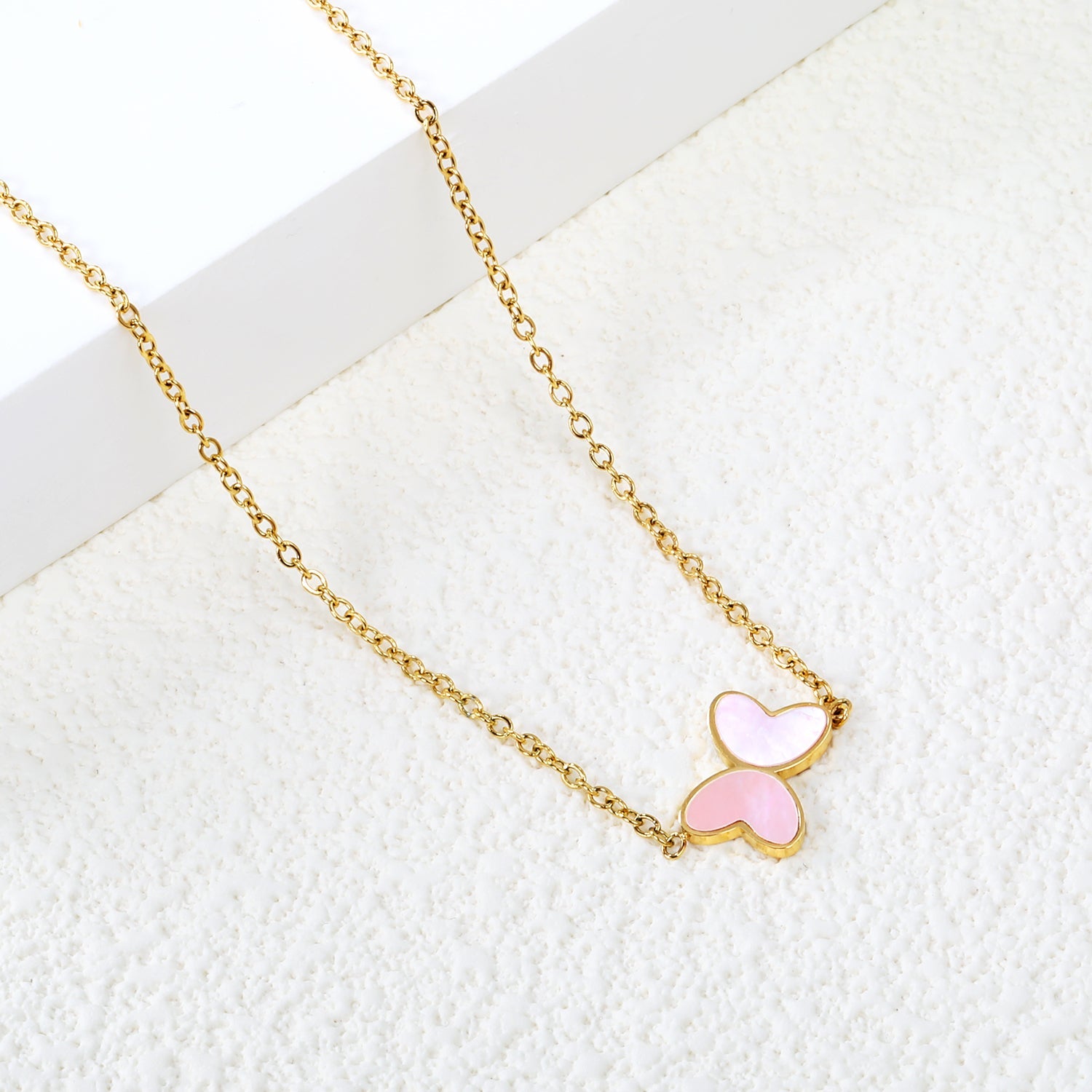 11.2*8mm Butterfly with White Shell/Black Yak/Pink Shell/Green Oil Drop Pendant Necklace 035*45+5cm+6mm Round Gold Color asonjewelry