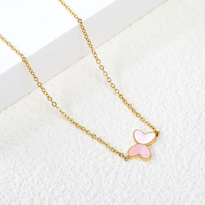 11.2*8mm Butterfly with White Shell/Black Yak/Pink Shell/Green Oil Drop Pendant Necklace 035*45+5cm+6mm Round Gold Color asonjewelry