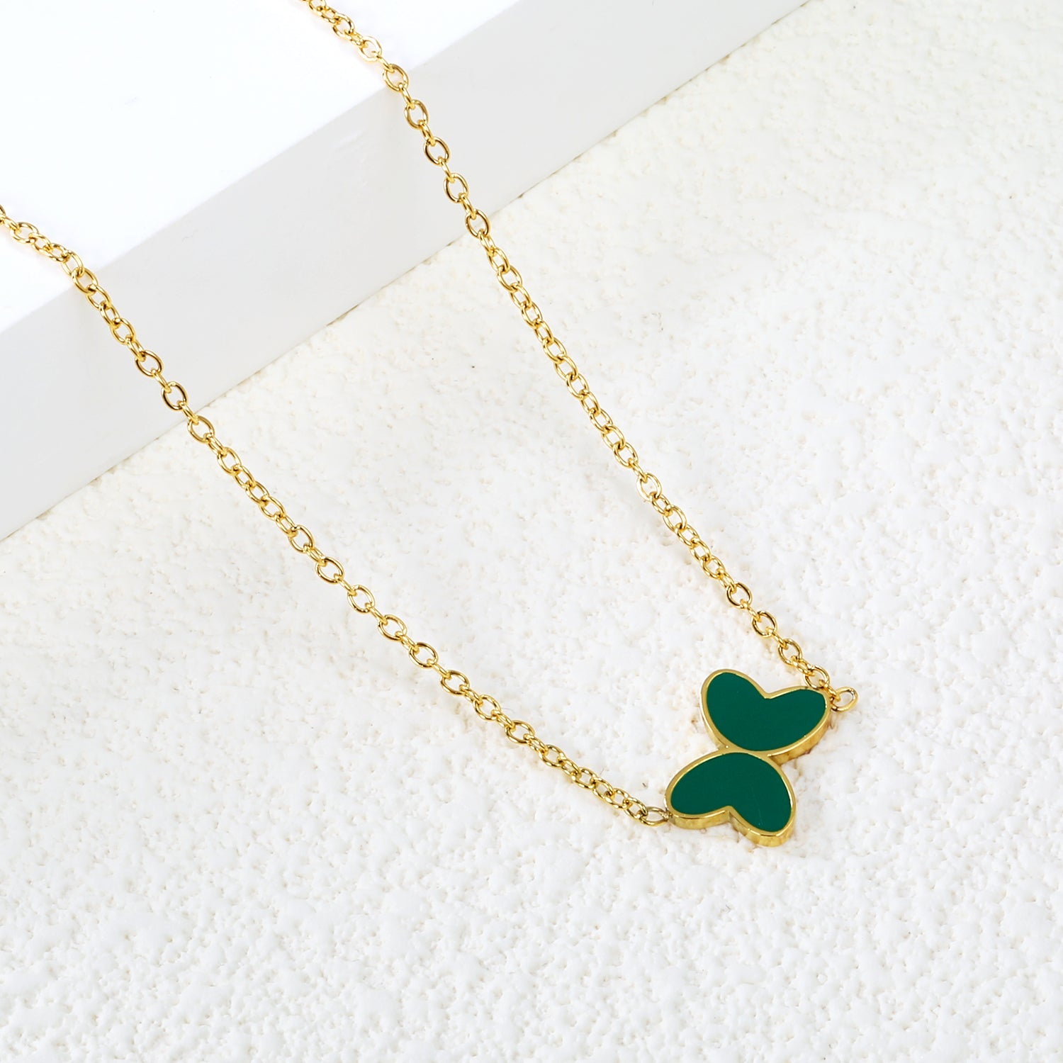 11.2*8mm Butterfly with White Shell/Black Yak/Pink Shell/Green Oil Drop Pendant Necklace 035*45+5cm+6mm Round Gold Color asonjewelry