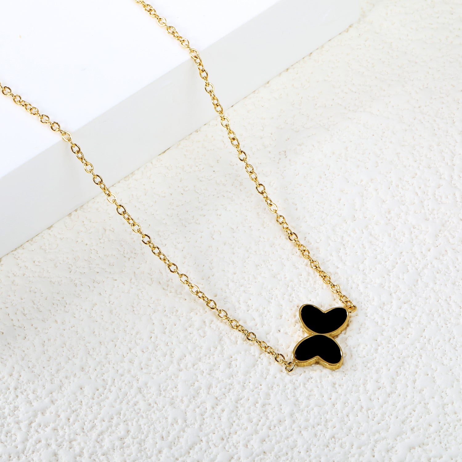 11.2*8mm Butterfly with White Shell/Black Yak/Pink Shell/Green Oil Drop Pendant Necklace 035*45+5cm+6mm Round Gold Color asonjewelry