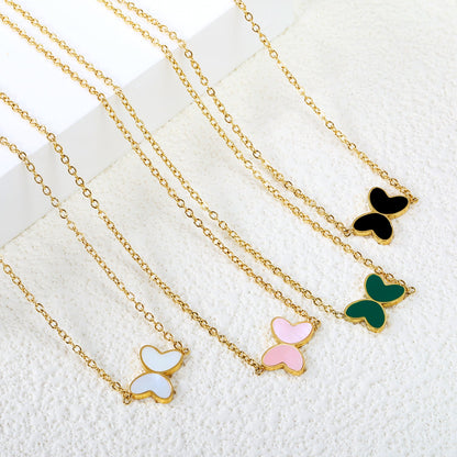 11.2*8mm Butterfly with White Shell/Black Yak/Pink Shell/Green Oil Drop Pendant Necklace 035*45+5cm+6mm Round Gold Color asonjewelry