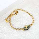 10.4*14.3mm Oval Abalone Shell with Butterfly Bracelet 0.8mm*17+3cm+6mm Round Plaque GOLDEN