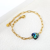 12.2*11.5mm Heart Shaped Abalone Shell Bracelet 0.8mm*17+3cm+6mm Round Plaque GOLDEN