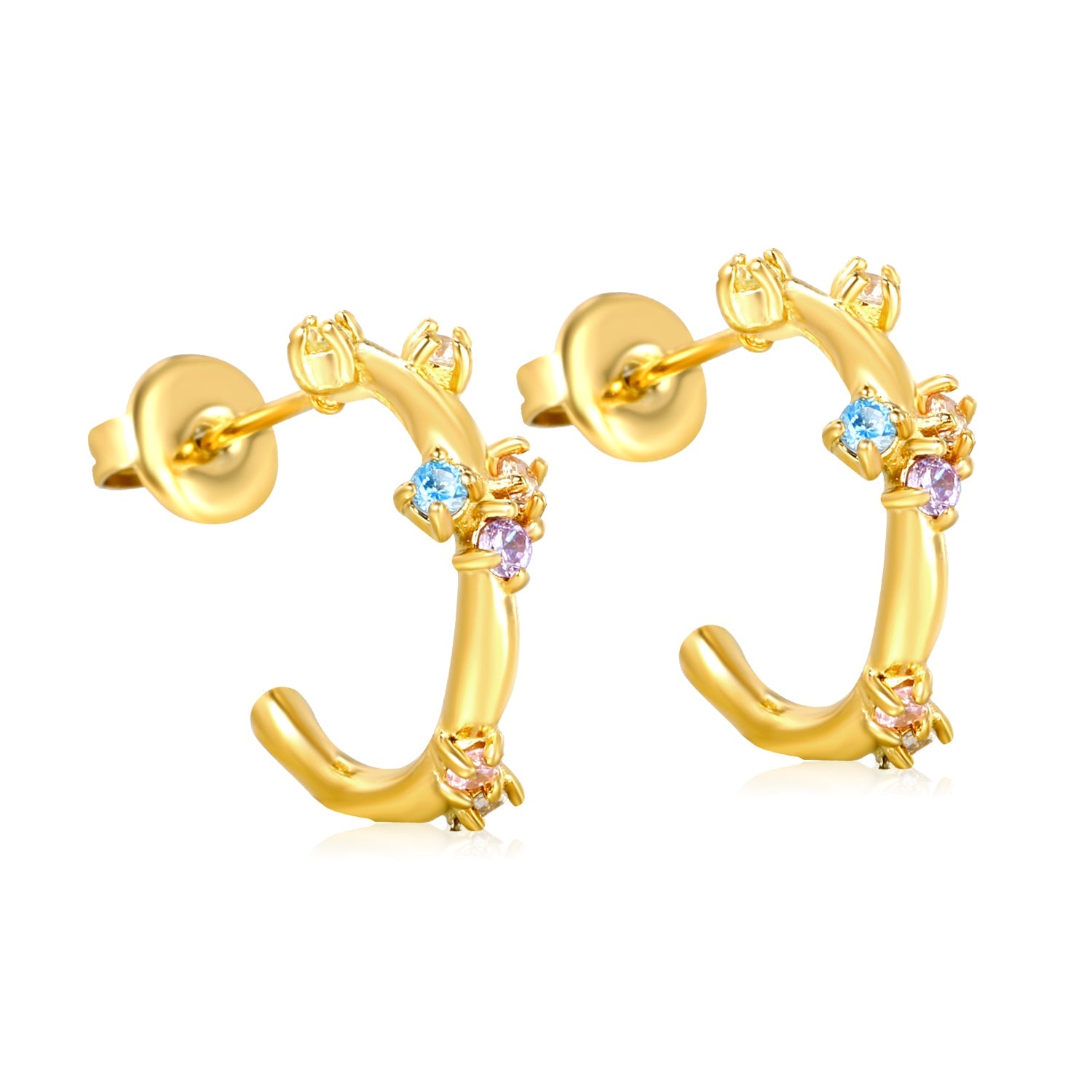 6*10.8mm C shape with mixed color diamonds earrings gold color asonjewelry