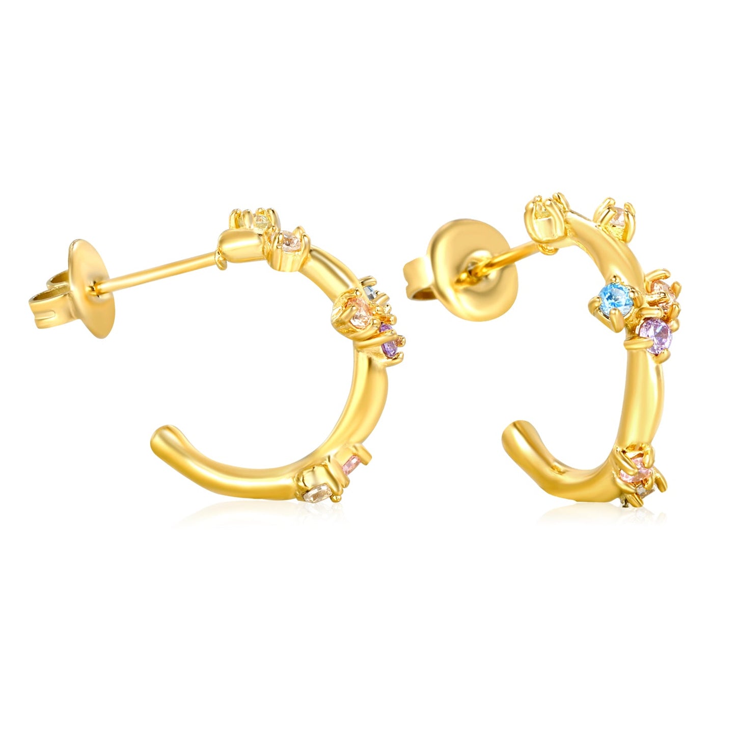 6*10.8mm C shape with mixed color diamonds earrings gold color asonjewelry