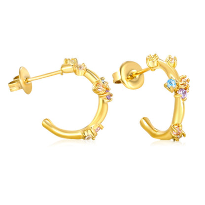 6*10.8mm C shape with mixed color diamonds earrings gold color asonjewelry