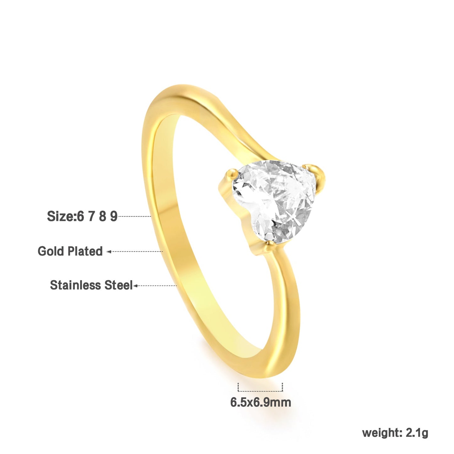 Cast 3 Prong Band & Clear Heart Diamond Ring asonjewelry