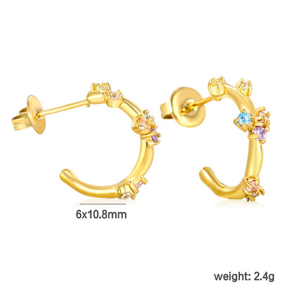 6*10.8mm C shape with mixed color diamonds earrings gold color asonjewelry