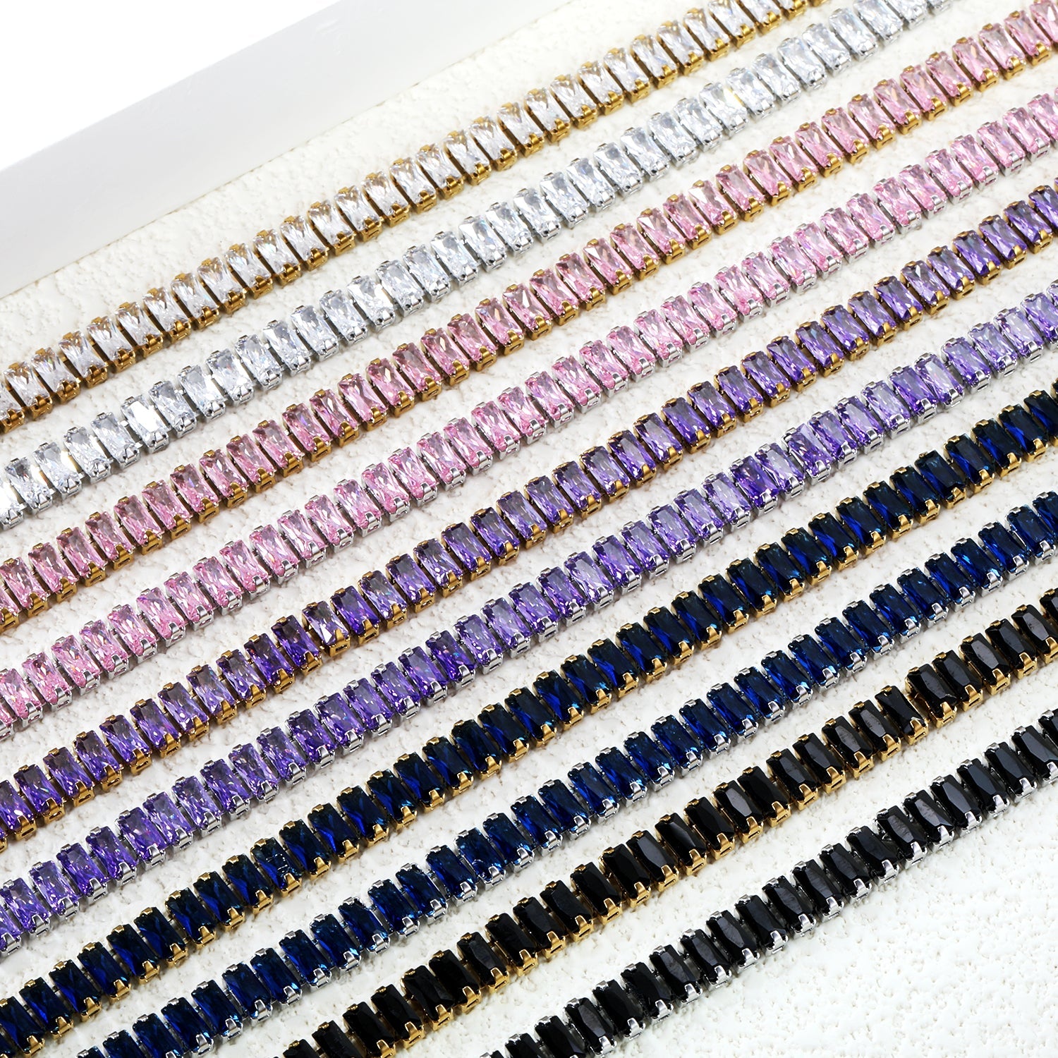 5.6*2.5mm rectangle white/black/purple/blue/pink diamonds clasp bracelet 18cm steel & gold color asonjewelry