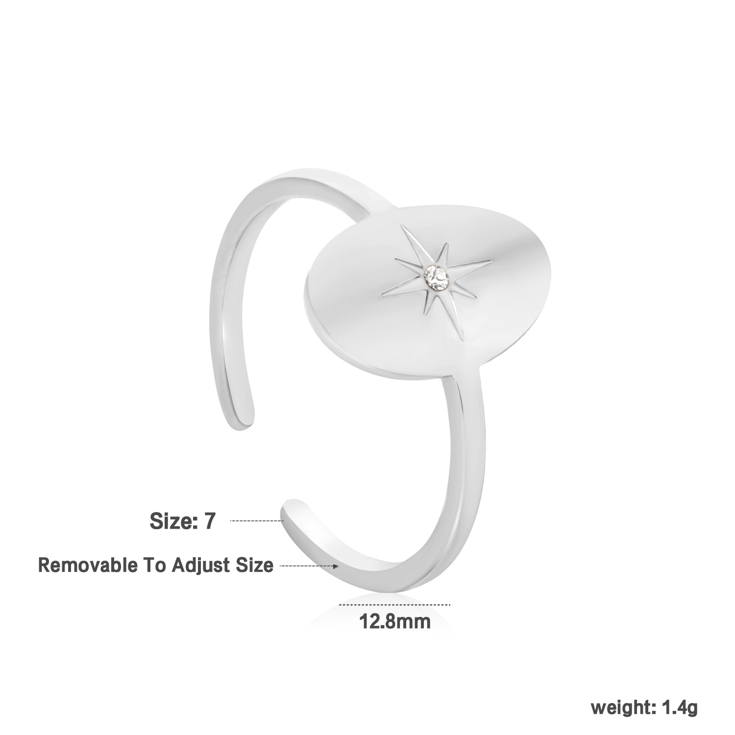 18K Gold Plated Stainless Steel Star Open Ring - Sparkling Diamond-Accented Minimalist Jewelry asonjewelry