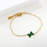 11.2*8mm Butterfly with White Shell/Black Yak/Pink Shell/Green Drip Oil Bracelet Cross Chain 0.4mm*17+3cm+6mm Round Tail Plaque Gold Color