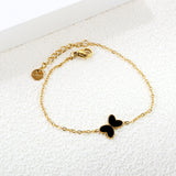 11.2*8mm Butterfly with White Shell/Black Yak/Pink Shell/Green Drip Oil Bracelet Cross Chain 0.4mm*17+3cm+6mm Round Tail Plaque Gold Color