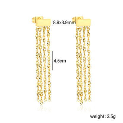 8.9*3.9mm rectangle + 4.5cm tassel earrings gold color asonjewelry
