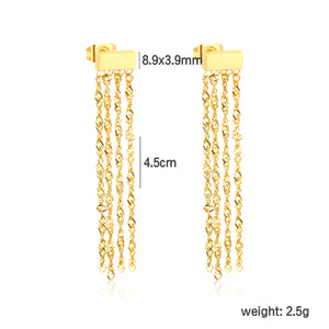 8.9*3.9mm rectangle + 4.5cm tassel earrings gold color