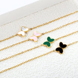 11.2*8mm Butterfly with White Shell/Black Yak/Pink Shell/Green Drip Oil Bracelet Cross Chain 0.4mm*17+3cm+6mm Round Tail Plaque Gold Color