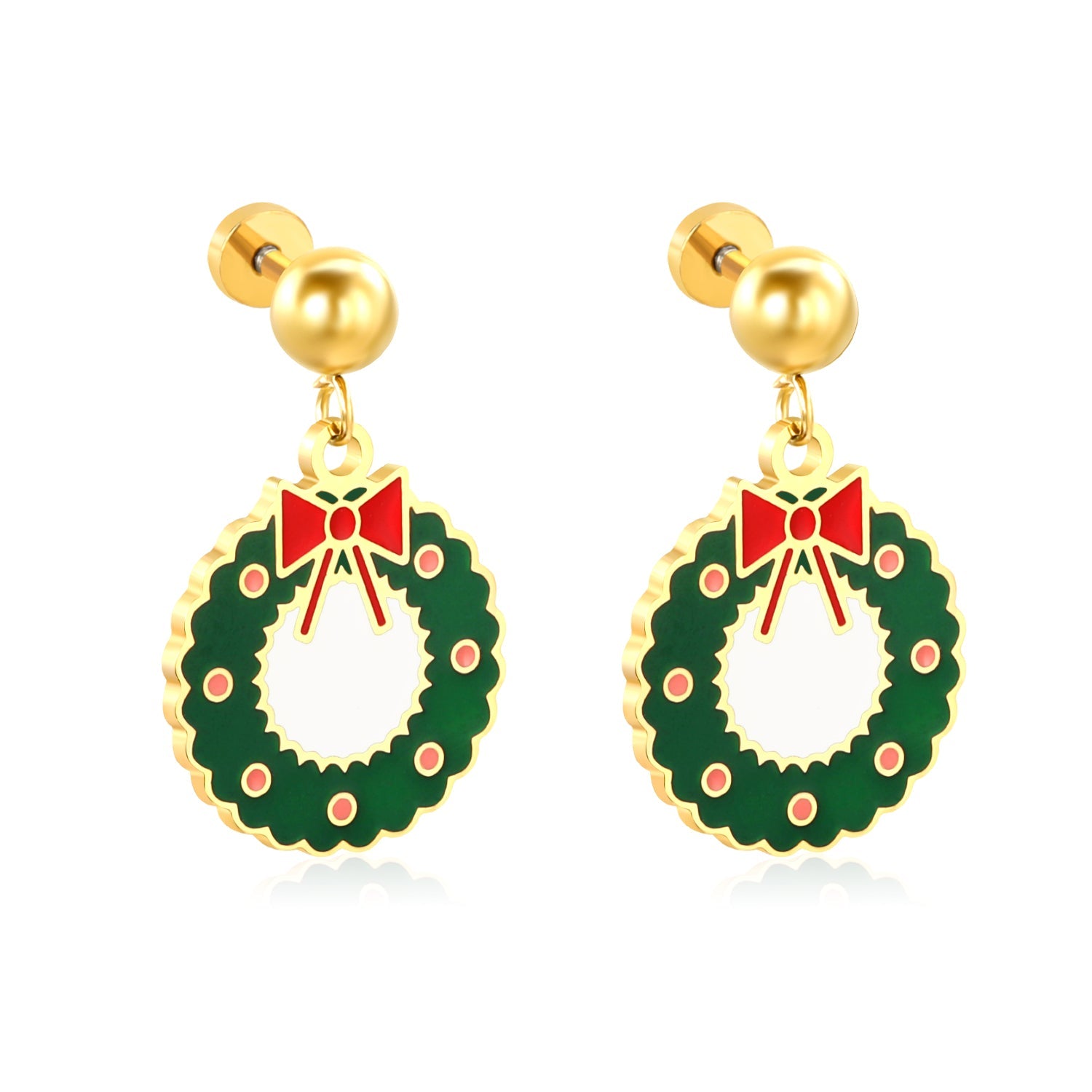 Screw plug 0.8*8mm pin + 15.2*15.5mm Christmas circle pendant earrings gold color asonjewelry