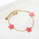 3 12mm cherry blossom with pink oil drop bracelet cross 0.4mm*17+3cm+6mm round plate Gold color