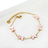 5pcs 11.2*8mm Butterfly with White Shell/Black Yak/Green Drip Oil Bracelet Cross Chain 0.4mm*17+3cm+6mm Round Plaque Gold Color