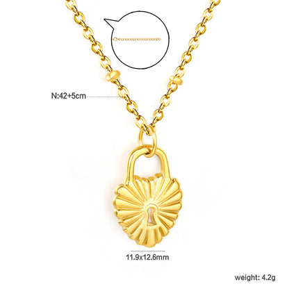 11.9*16.2mm Heart Lock Pendant 42+5cm Tail Chain+4.6*7.4mm Crescent Tail Plate Necklace Gold Color asonjewelry
