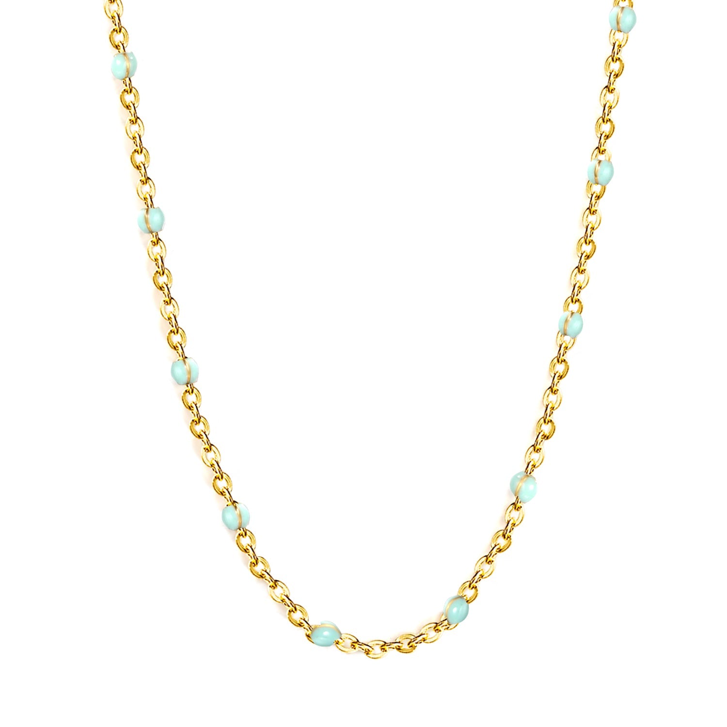 White/red/blue/mixed color dot drop glue necklace 0.4 cross chain 40+5cm+6mm round plate Gold color asonjewelry