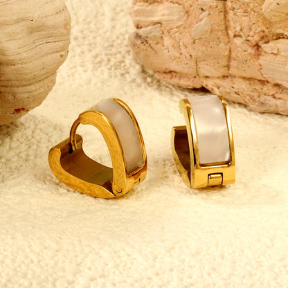 Heart shaped with white shell earrings 2.2*width 6.7*height 14mm steel color & gold color asonjewelry