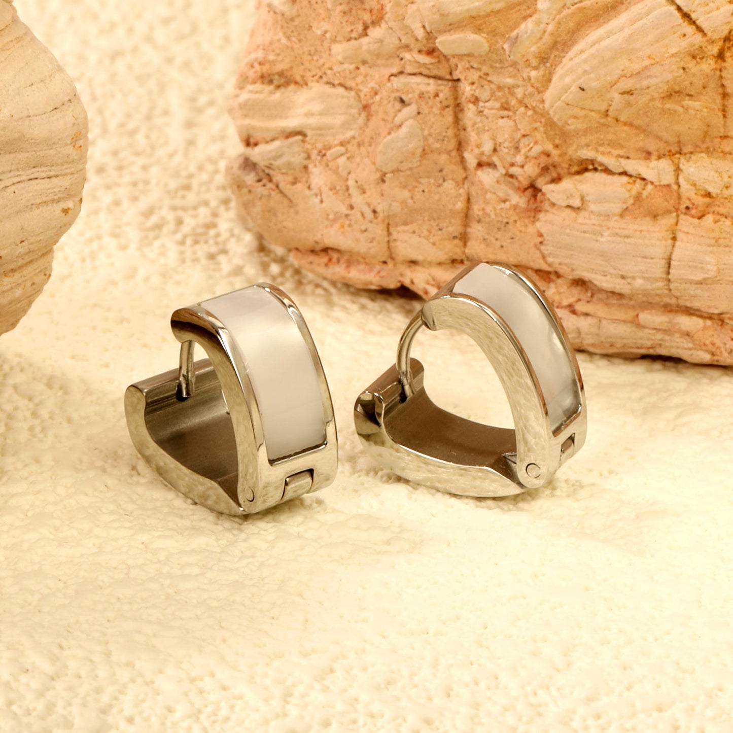 Heart shaped with white shell earrings 2.2*width 6.7*height 14mm steel color & gold color asonjewelry