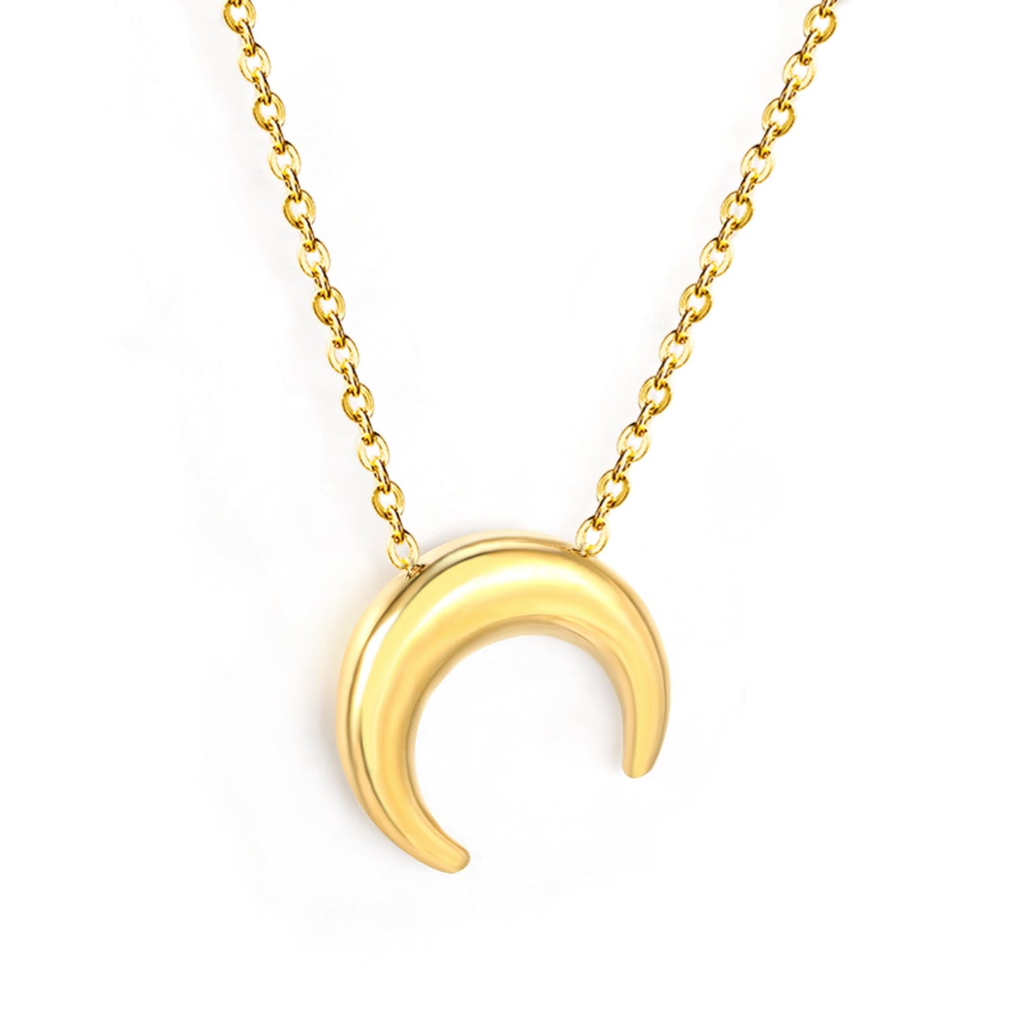 14.1*13.3mm moon accessory 50+5cm end chain+4.6*7.4mm crescent moon tail plate necklace gold color asonjewelry