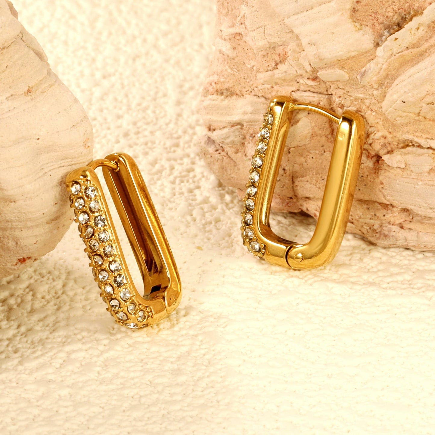 U-shaped earrings with white diamonds 12.7*20mm gold color asonjewelry