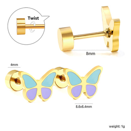 Screw plug 0.8*8mm needle butterfly with mixed color oil drip earrings 8.6*6.4mm gold color asonjewelry