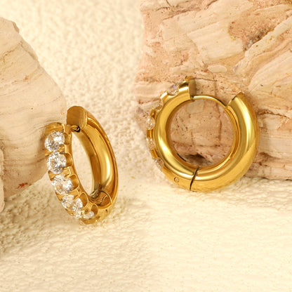 Round with 5 round white diamonds/mixed diamonds ear clips 5*21.6mm gold color asonjewelry