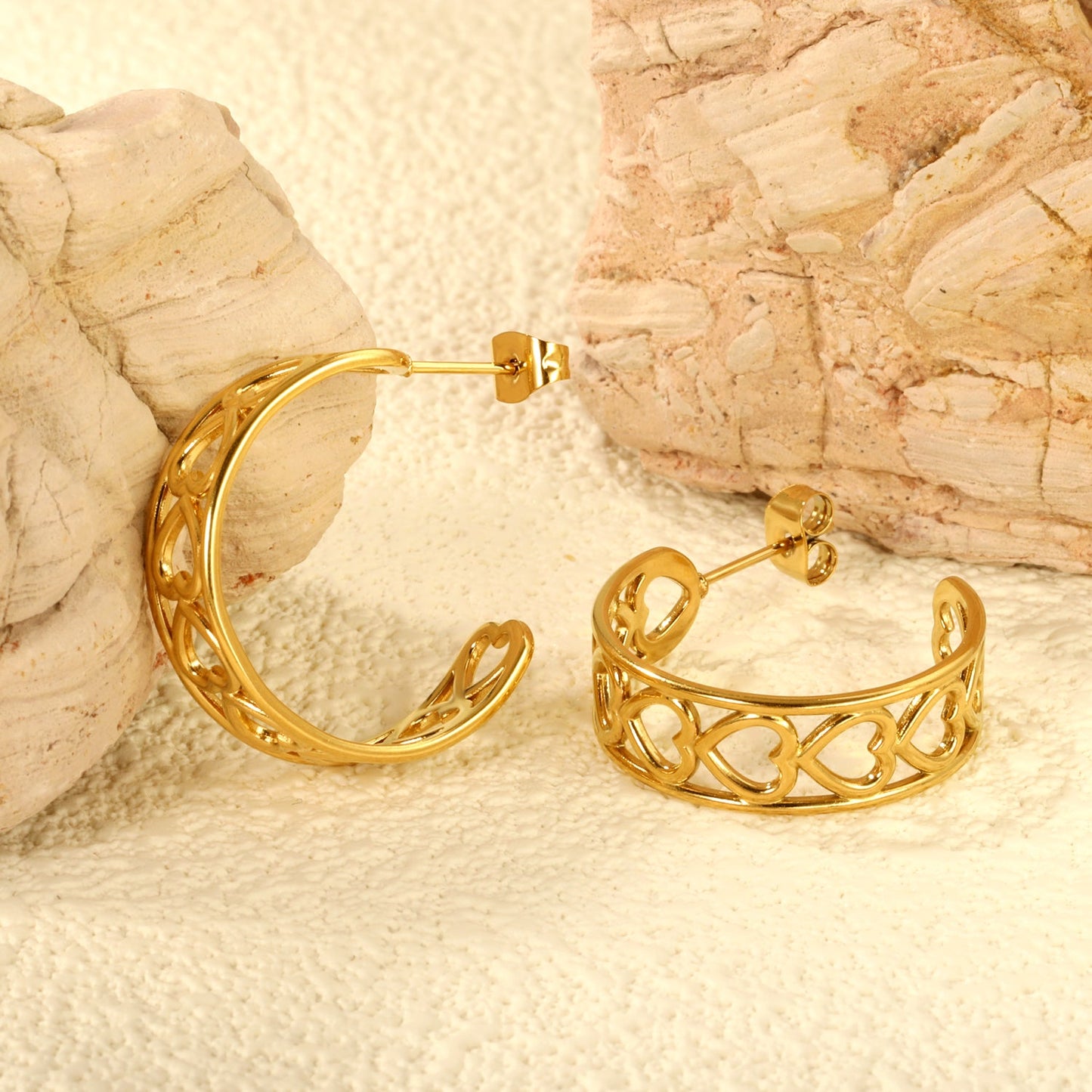 C-shaped hollow heart earrings1.4*width 8*height 25mm gold color asonjewelry