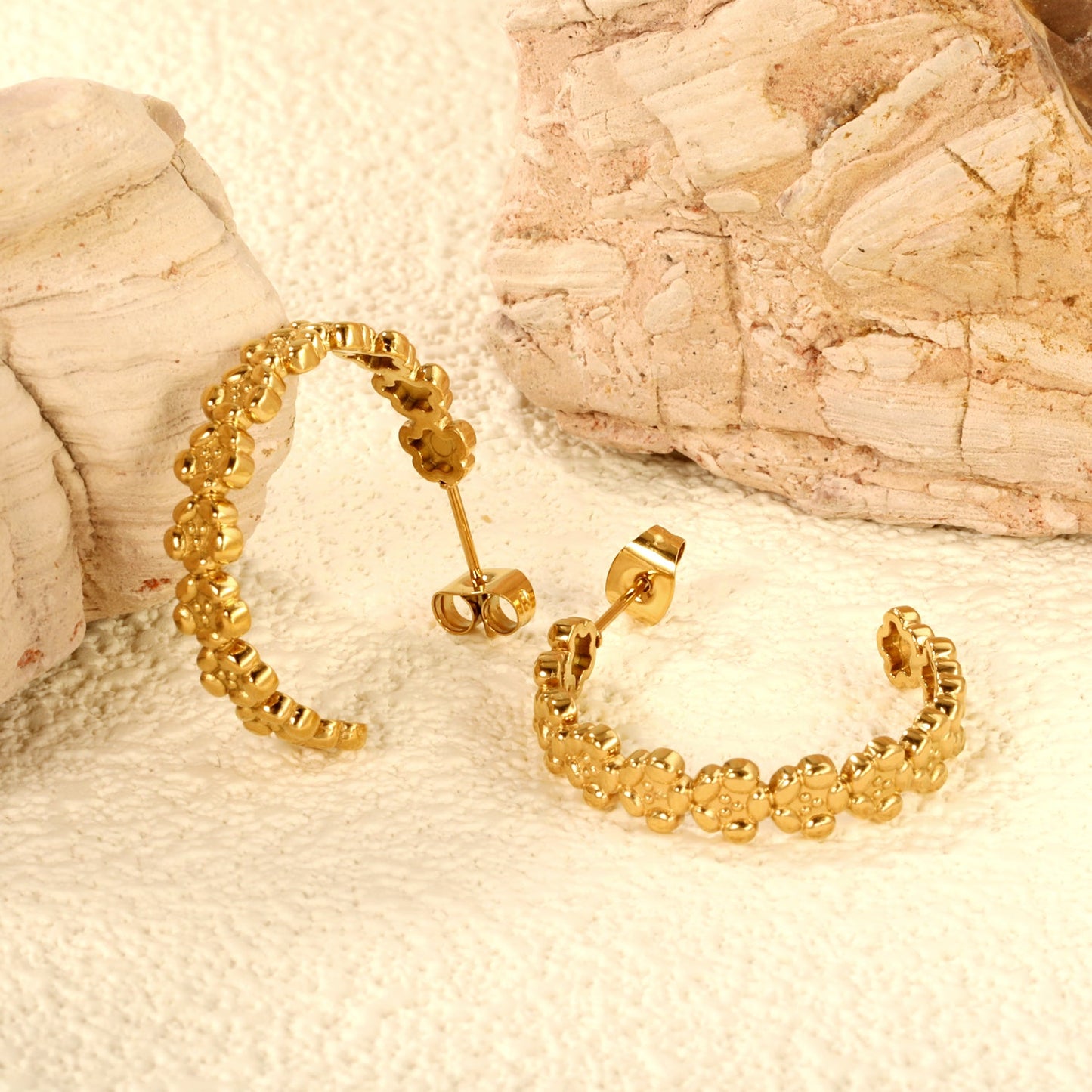 C-shaped flower earrings 1.9*5.4*27mm gold color asonjewelry