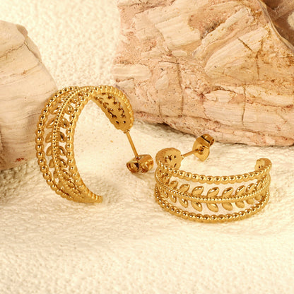 C-shaped flower earrings Th1.8*W11*H26mm Gold color asonjewelry