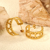C-shaped hollow pattern earrings thickness 1.4*width 11.2*height 25mm gold color