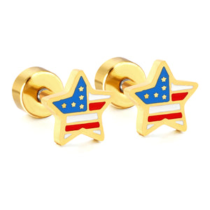 Screw plug 0.8*8mm pin pentagram with mixed color drop earrings 6.5mm gold color