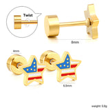 Screw plug 0.8*8mm pin pentagram with mixed color drop earrings 6.5mm gold color