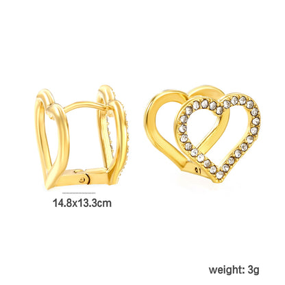 14.8*13.3mm hollow heart-shaped white zirconium hoop earrings gold color asonjewelry