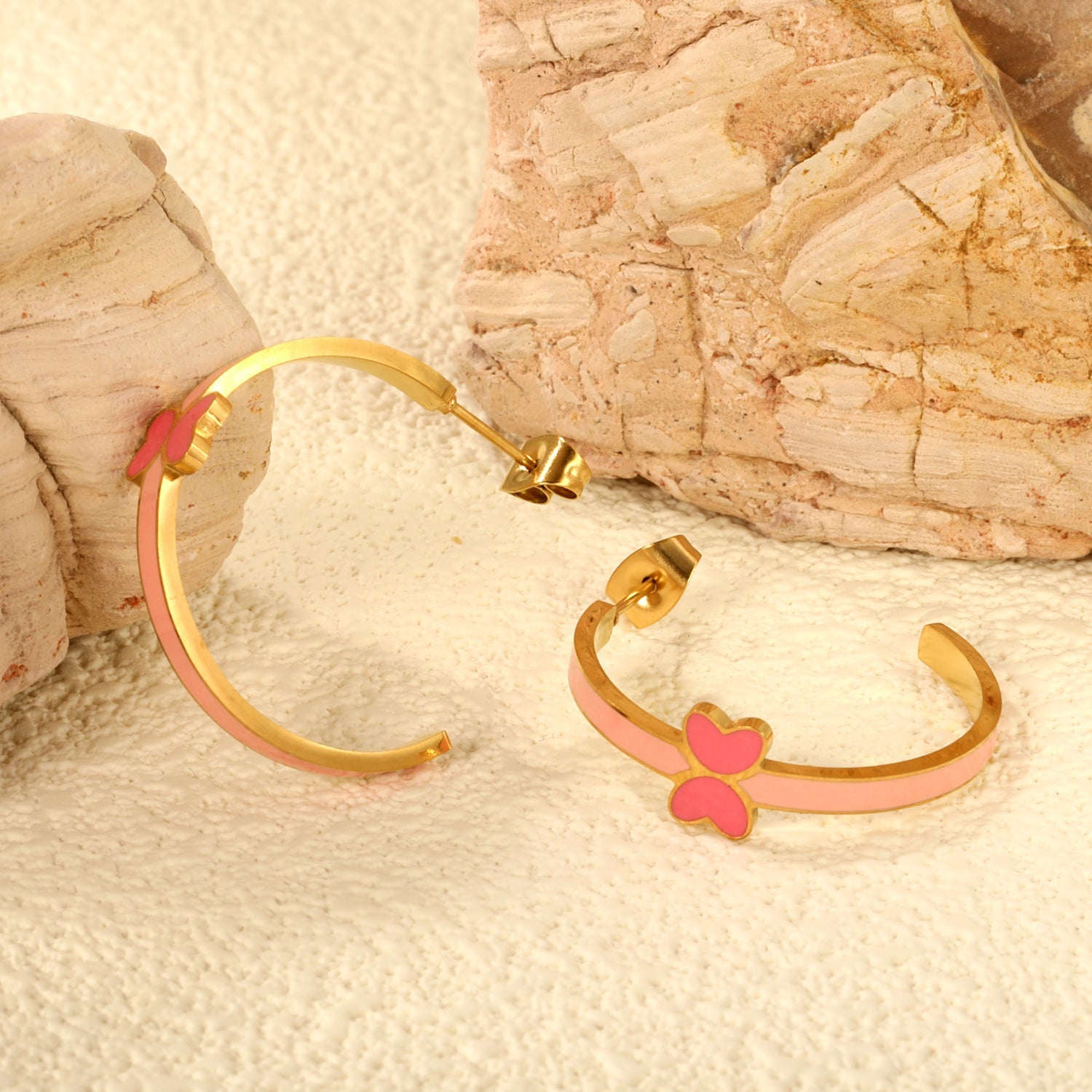 C-Shape with pink/blue oil drip 8*5.6mm butterfly earrings 27.8mm gold color asonjewelry