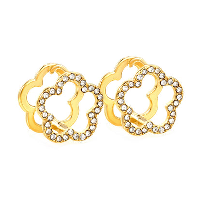 14.8*14.5mm openwork flower-shaped sticky white zirconium circle earrings gold color asonjewelry