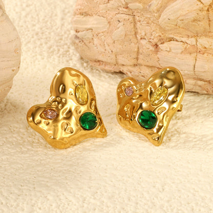 Crooked Heart Mixed Color Diamond Earrings 19.7*20mm Gold Color asonjewelry