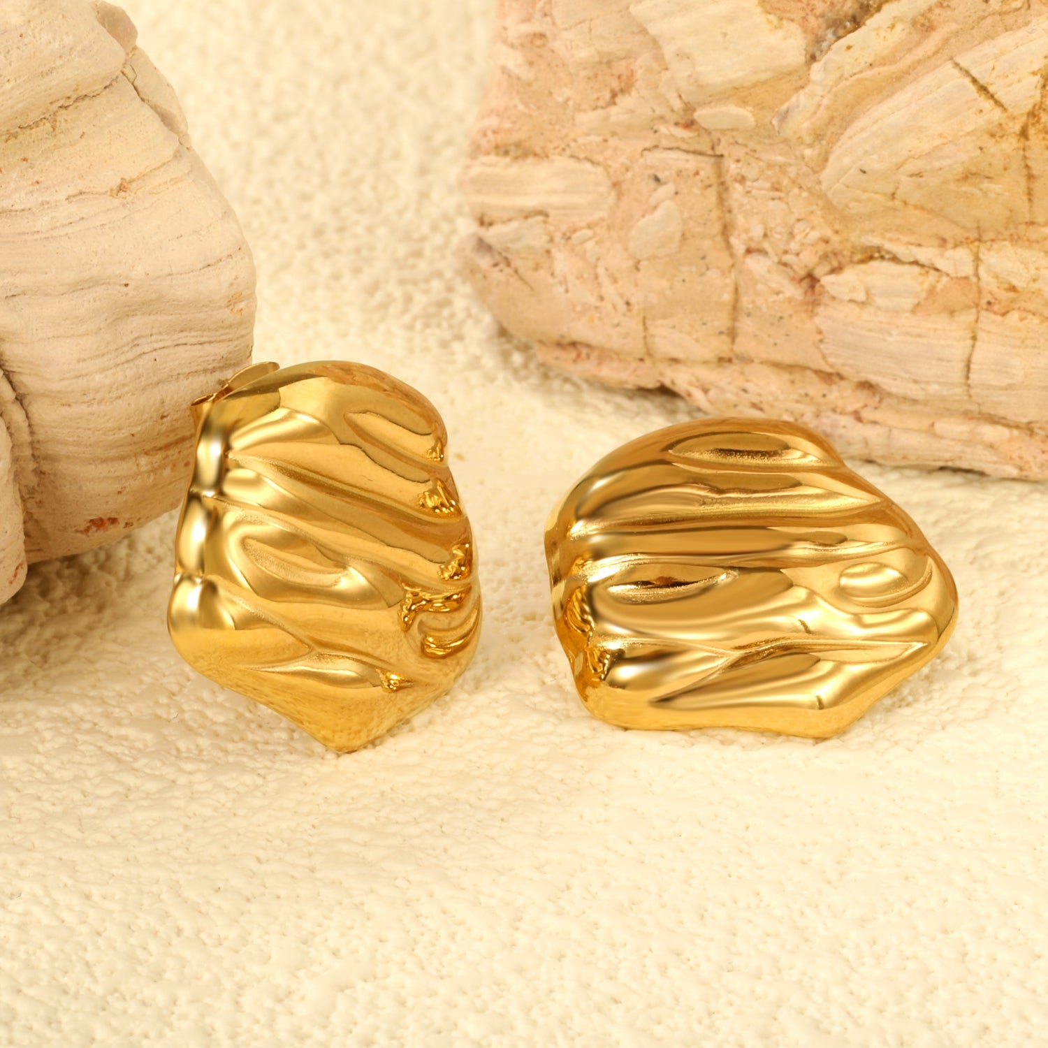 Textured shaped stud earrings 23*22mm gold color asonjewelry