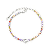 7.9*7.1mm heart with white diamonds + 3mm square mixed diamonds 18+5cm end chain + 4.6*7.4 crescent moon tag bracelet steel color