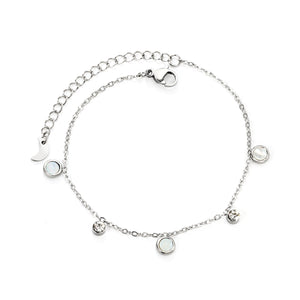 5.9mm three round white shells + 4mm two cylindrical with white diamonds accessories 18 + 5cm end chain + 4.6 * 7.4 crescent tail plate bracelet steel color