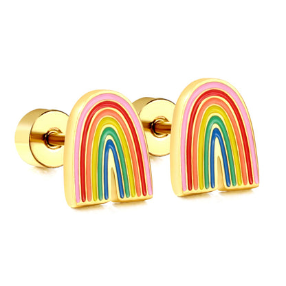 Screw plug 0.8*8mm pin rainbow with mixed color drop earrings 6.6*8mm gold color asonjewelry