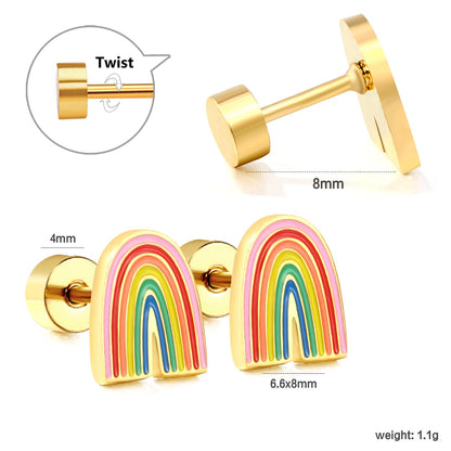 Screw plug 0.8*8mm pin rainbow with mixed color drop earrings 6.6*8mm gold color asonjewelry