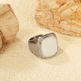 Casting process sticky white oversized shell ring square polished stainless steel ring