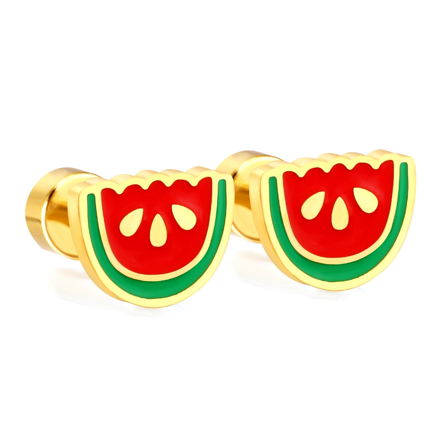 Screw plug 0.8*8mm needle watermelon with mixed color drop earrings 8*6mm gold color asonjewelry