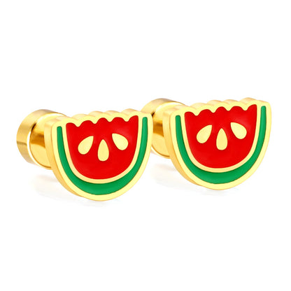 Screw plug 0.8*8mm needle watermelon with mixed color drop earrings 8*6mm gold color asonjewelry