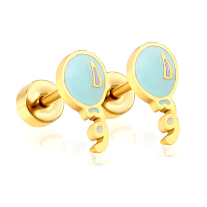 Screw plug 0.8*8mm pin balloon with blue drop earrings 4.7*9mm gold color asonjewelry